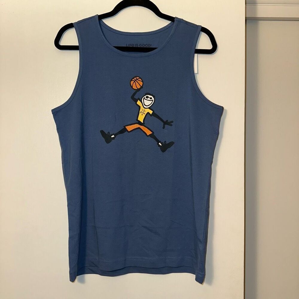Life is Good Men’s Basketball Tank Top Vintage Blue Size Small NWT